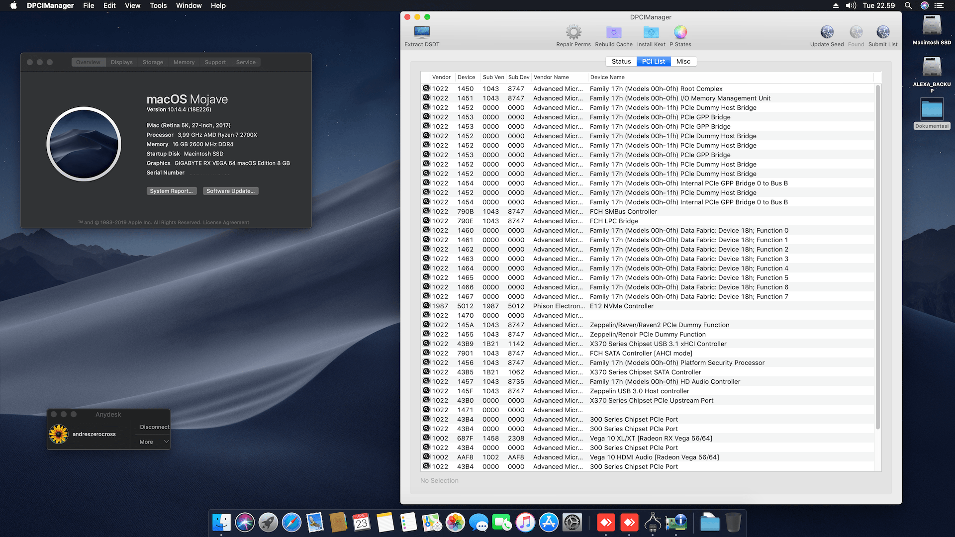 Succes Hackintosh macOS Mojave 10.14.4 Build 18E226 at Asus ROG Crosshair VI Hero + AMD Ryzen 7 2700X + Gigabyte Radeon RX Vega 64